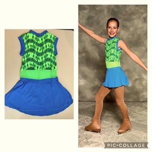 Girls figure skating costume / dance dress blue & green tie dye SC/IC EUC